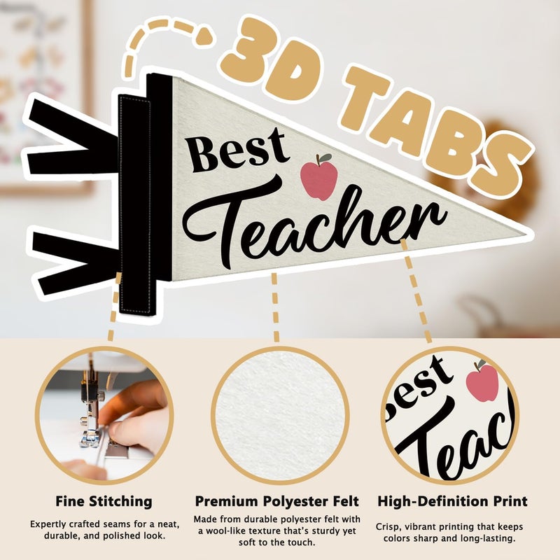 NEFMGEG Teacher Office Decor, Best Teacher Wall Felt Pennants Banners Flags, Teachers Appreciation Gifts Wall Hanging Decor for Office Workplace Classroom - Image 2